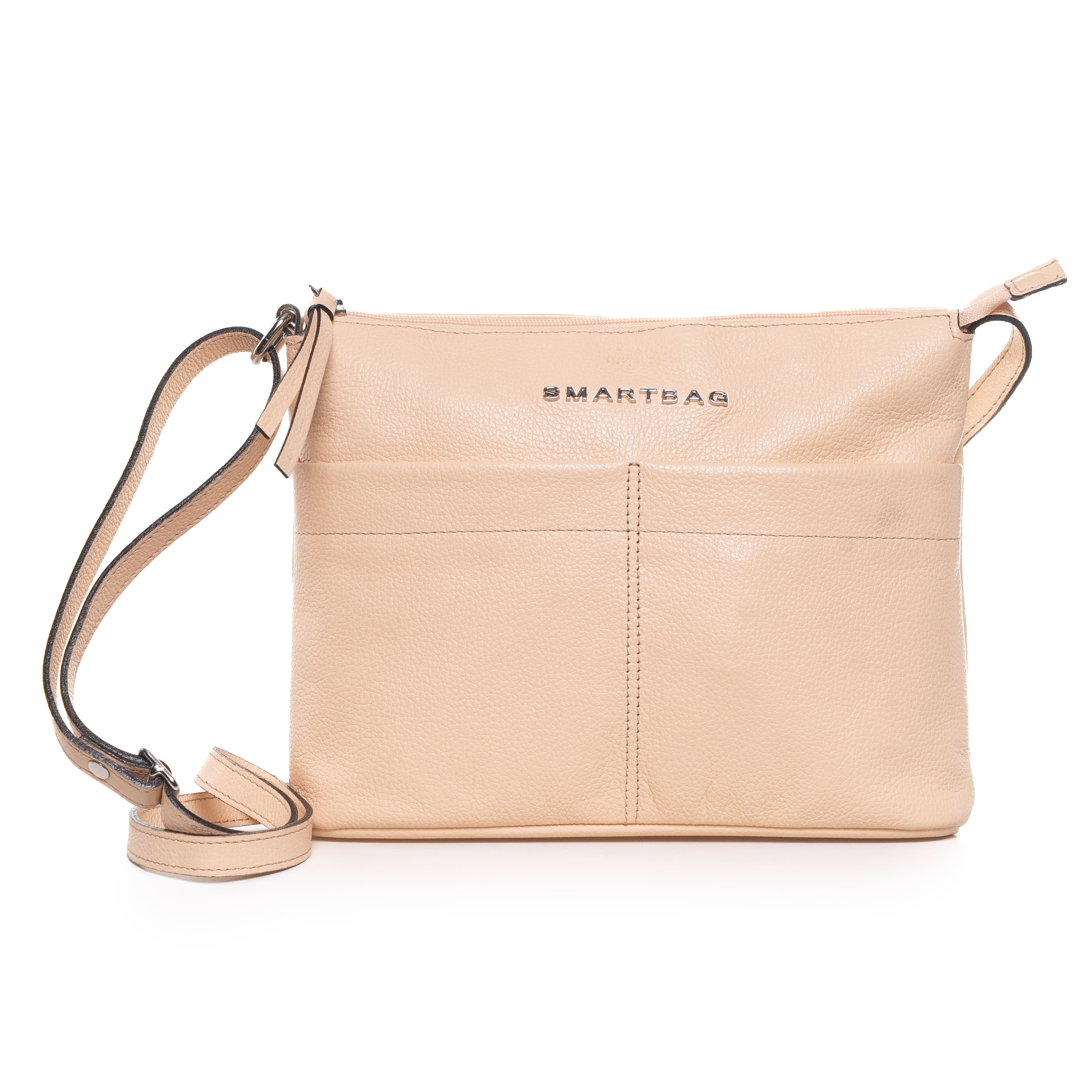 Bolsa Smartbag pêssego floater vista frontal com textura granulada e logo metálico